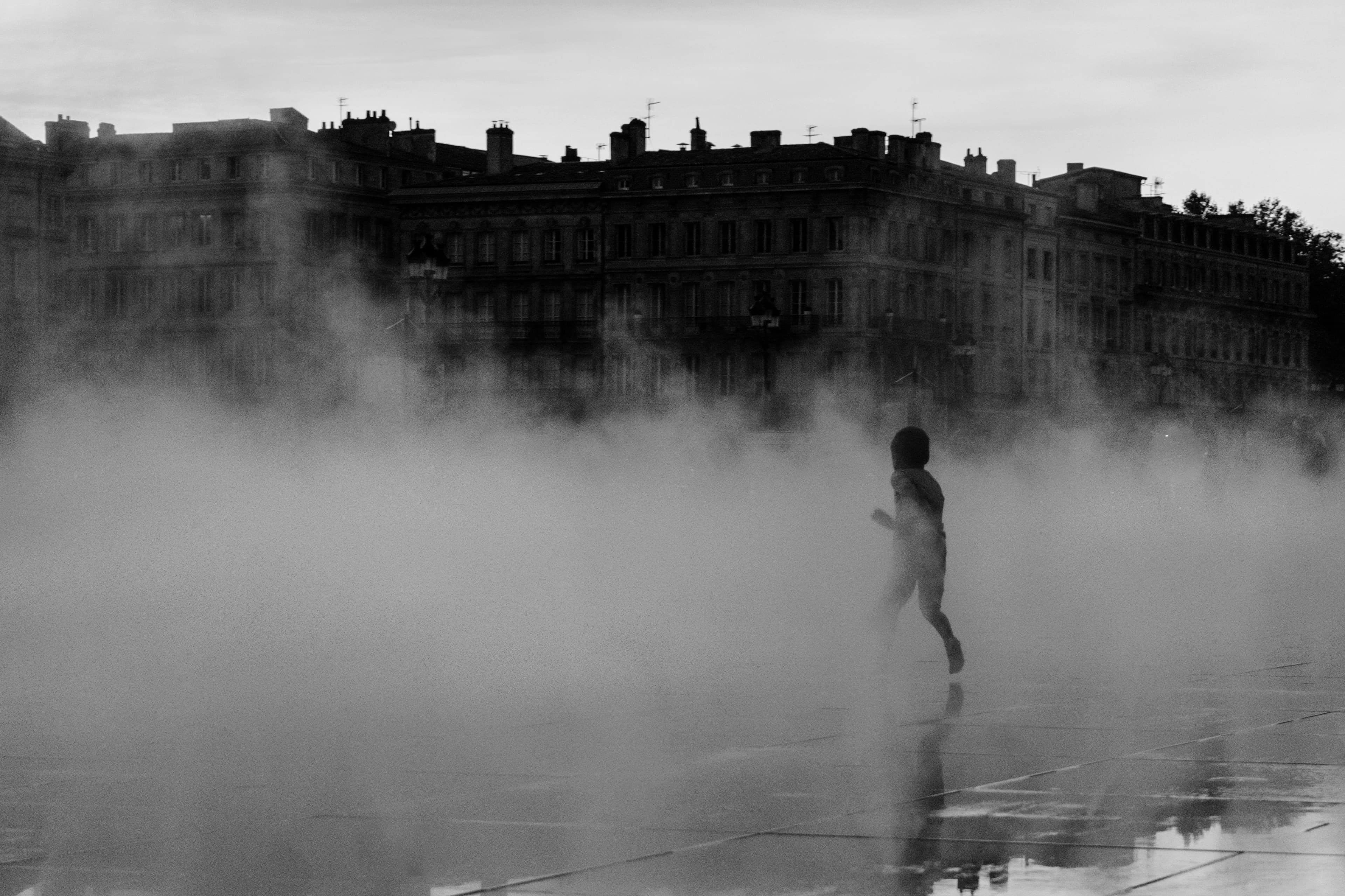children running into the clouds